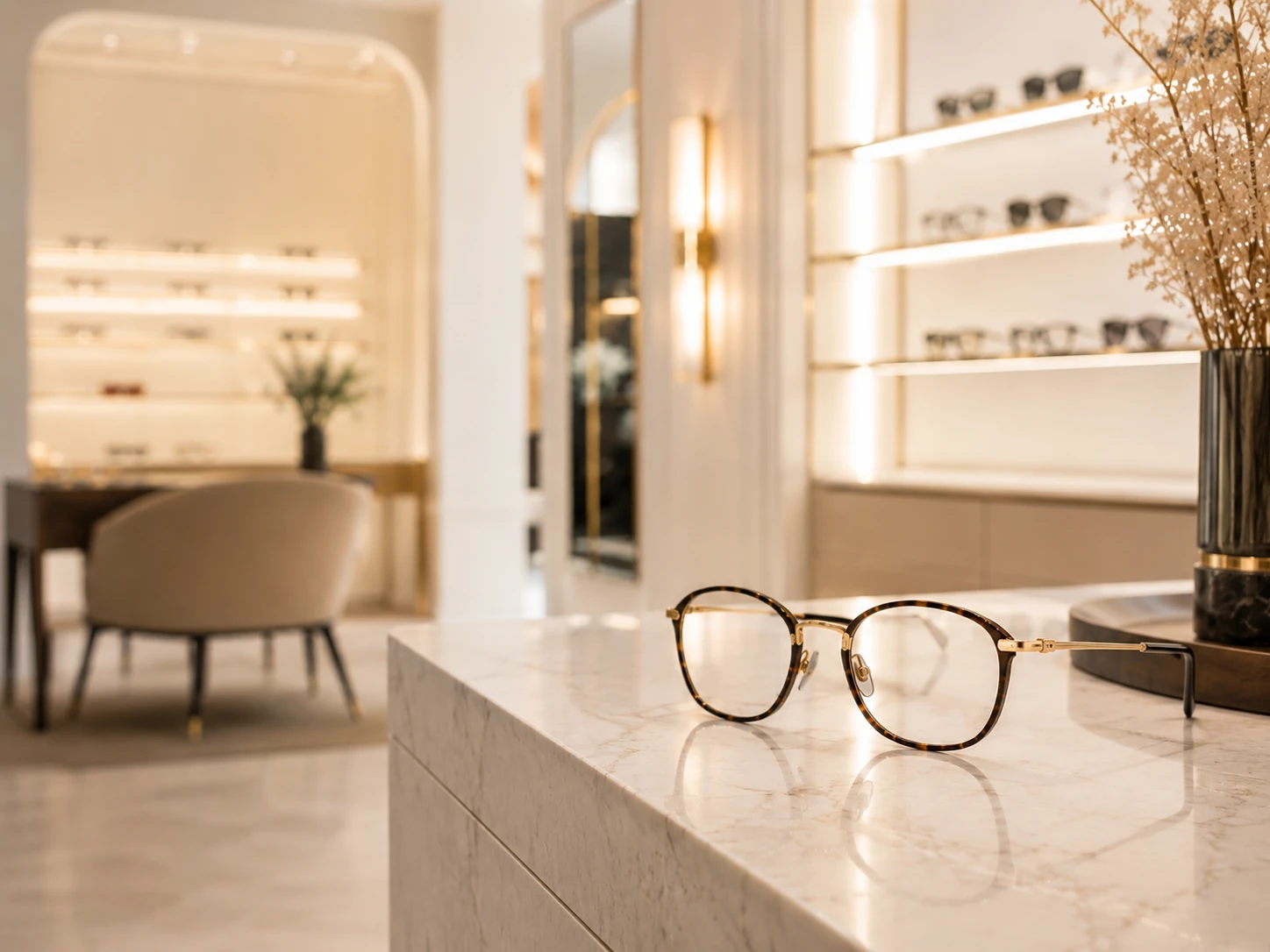 Premium eyewear display at Pure Optics