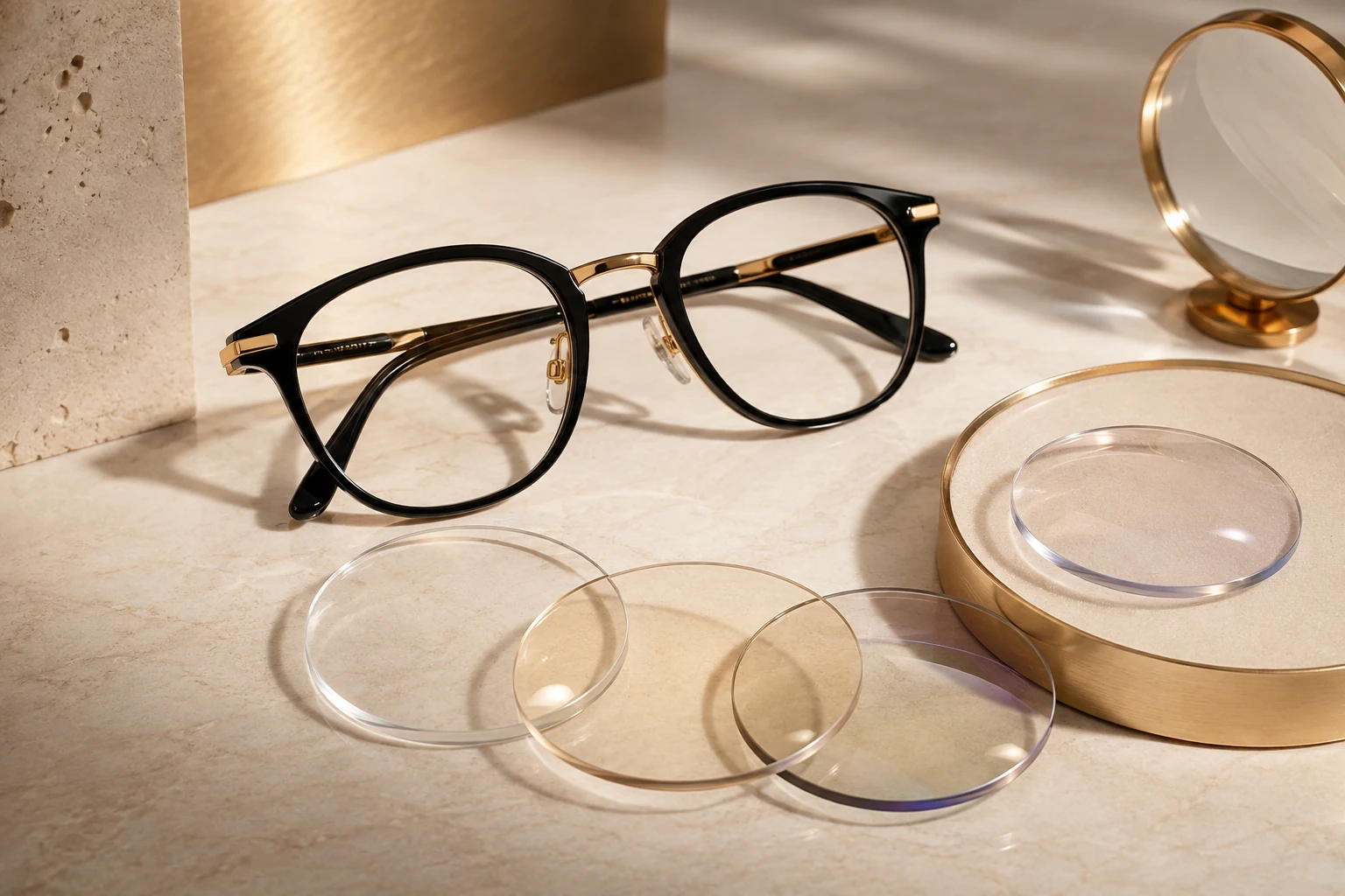 Different contact lens and blister display representing lens type guidance for Pure Optics.