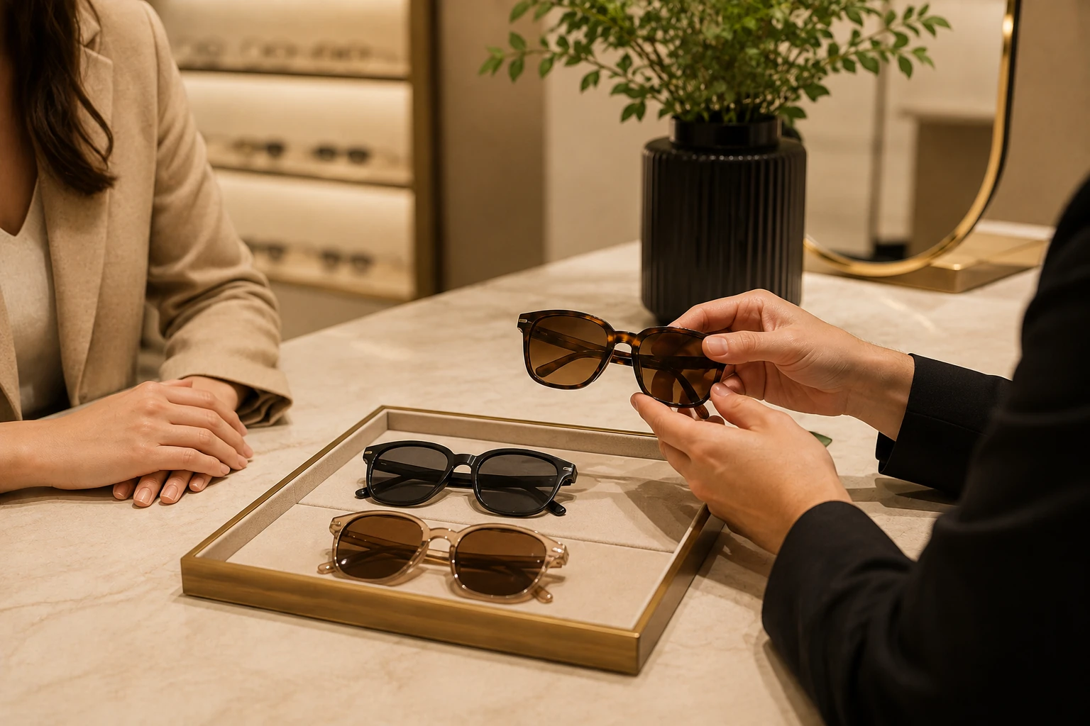 Personal guidance consultation for choosing sunglasses at Pure Optics.